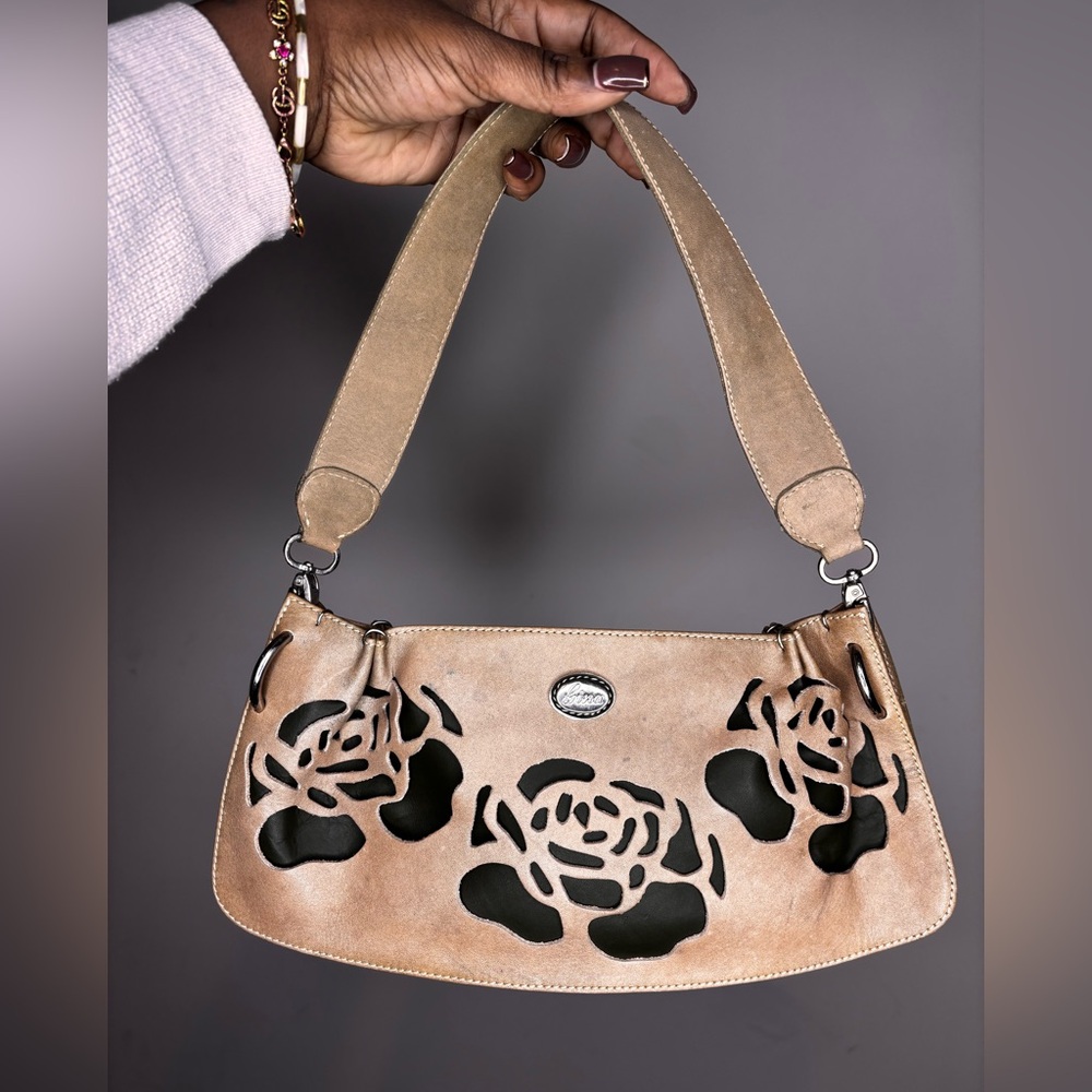 Elegant Beige Floral Cutout Handbag Vintage